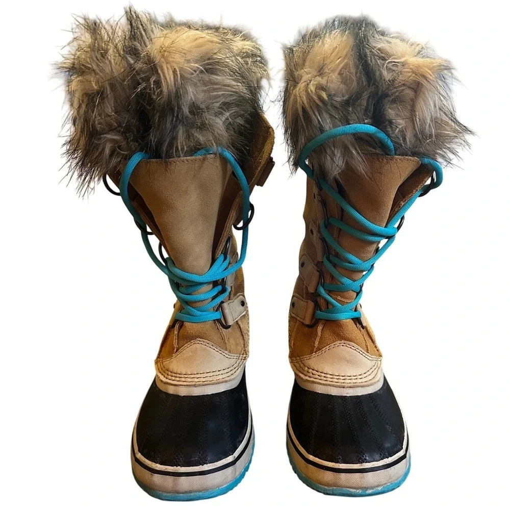 Sorel Tan Suede Joan of Arctic Faux Fur Snow Boots Women's 7